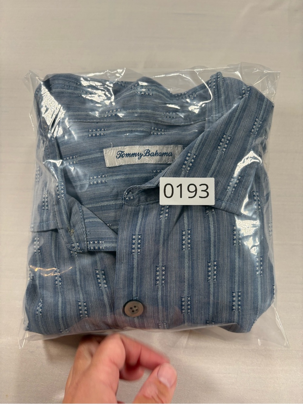 Tommy Bahama Mens L Blue Silk Blend Textured Striped Short Sleeve Shirt - Picture 8 of 8